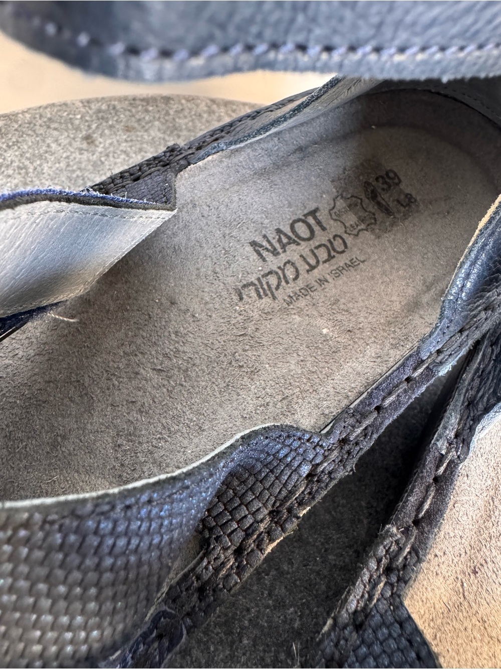 Naot Begonia Leather Ankle Strap Sandals Shoes Black Blue 39 - Picture 13 of 13
